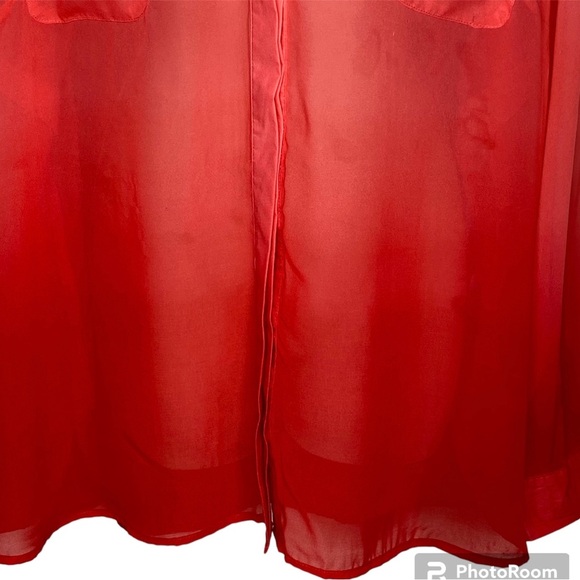 Covington Essentials Semi-Sheer Blouse Coral 3X Button Down Pockets Long Sleeves - Picture 9 of 16